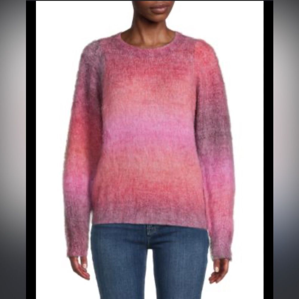 Frnch Noelia Puff Sleeve Sweater Fuzzy size Large dip dye